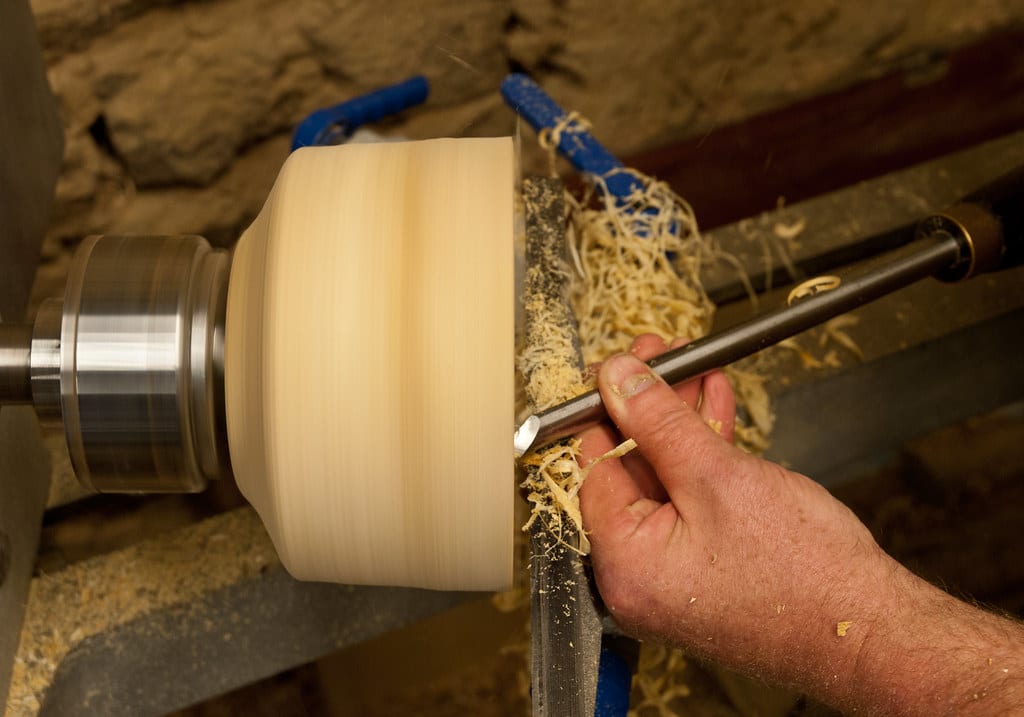 A set of turned wooden bowls from a hobby turner's bench